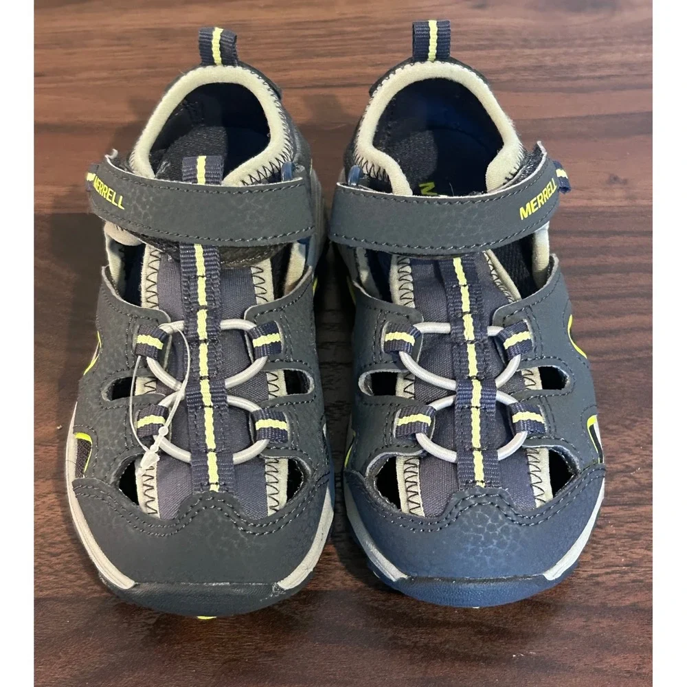 NWOT Merrell Hydro H2O Hiker Kids Navy Lime Leather Hiking Sandal Size 8M Summer